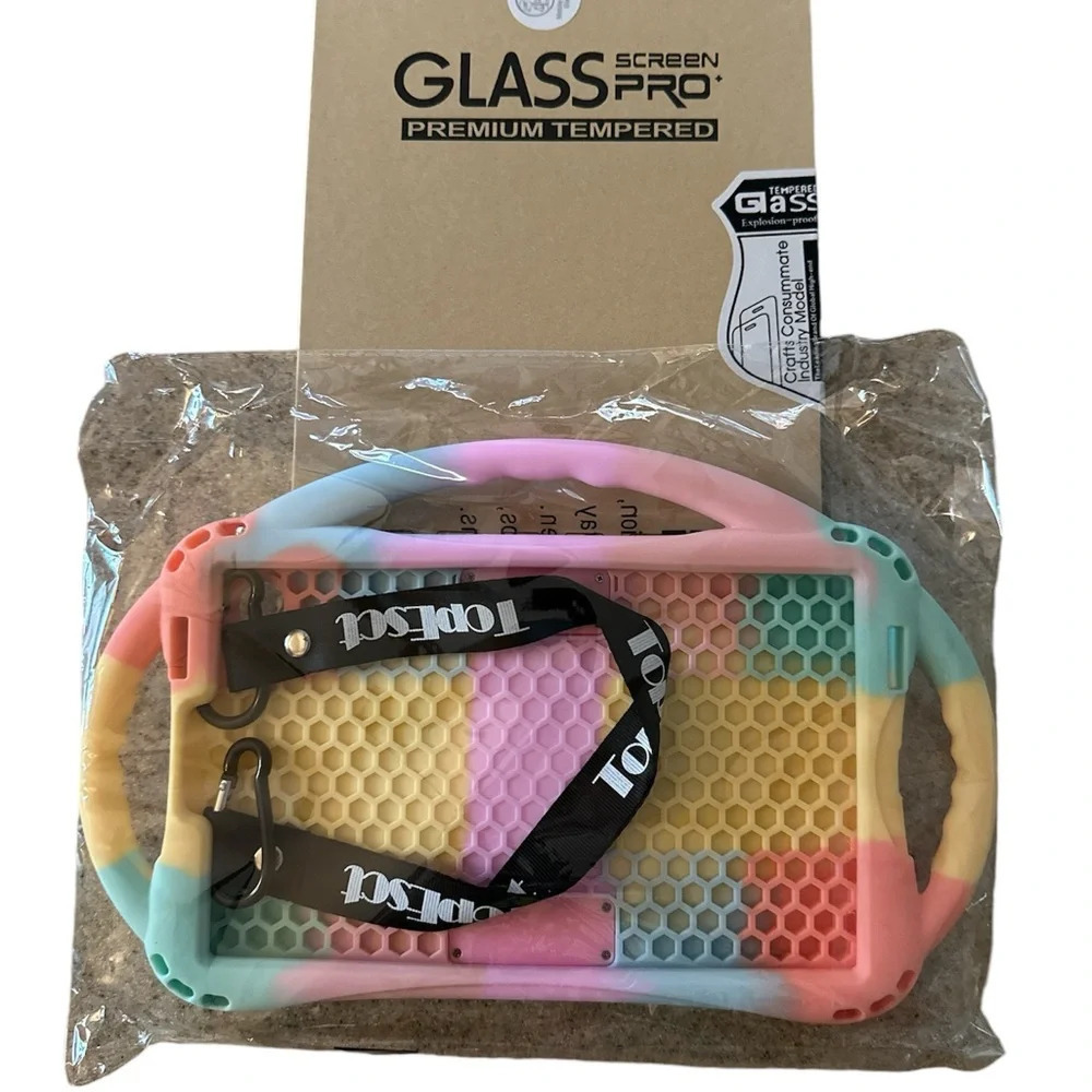 Kids Rainbow Case & Protective GlassWith Strap For Samsung Tablet Brand New